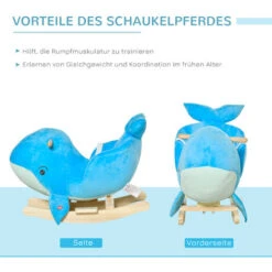 HOMCOM Schaukelpferd Mit Wal-Design Sound Plüsch Schaukeltier Babyschaukel Spielzeug Für 18-36 Monaten Kinder Pappelholz Blau 60 X 33 X 50 Cm -Homcom 39711697 5