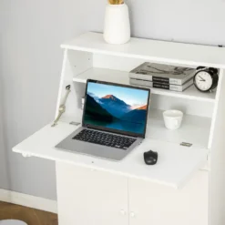 HOMCOM Sekretär Schreibtisch Kommode Schreibkommode Klappensekretär Platzsparender Computertisch Mit Schrank Weiß 82 X 38,5 X 107 Cm -Homcom 39734951bc885441e94c70fae73188a2
