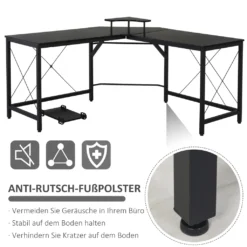 HOMCOM Computertisch, L-förmiger Eckschreibtisch, Schreibtisch, Bürotisch, MDF+Metall, Schwarz, 150 X 150 X 76 Cm -Homcom 39bac90b3a72da0e679c1ee4dd9e1f18