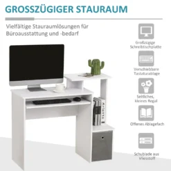 HOMCOM Computertisch, Schreibtisch, Bürotisch, Gamingtisch, PC-Tisch Mit Tastaturablage, Schublade, E1 Spanplatte, Weiß, 100 X 40 X 86,6 Cm -Homcom 3d1f28e7b340a68ee94022dbc46dc41c