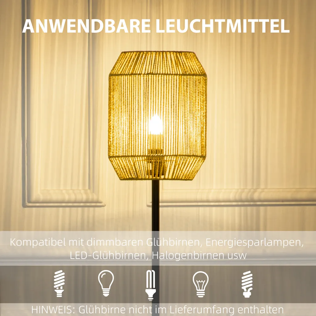 HOMCOM 2er-Stehlampenset Mit 1 Tischleuchte, 1 Stehlampe, Stehleuchte Und Tischlampe Set Mit E27 Sockel, Leinen-Lampenschirm Für Wohnzimmer, Schlafzimmer, Natur 9 HOMCOM 2er-Stehlampenset Mit 1 Tischleuchte, 1 Stehlampe, Stehleuchte Und Tischlampe Set Mit E27 Sockel, Leinen-Lampenschirm Für Wohnzimmer, Schlafzimmer, Natur – Bild 7