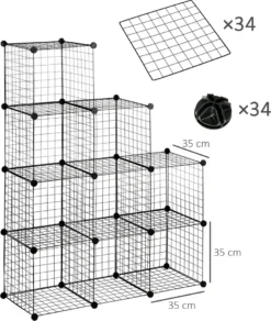 HOMCOM Regalsystem, Steckregal Aus Stahldraht, DIY Würfelregal, 9 Fächer, Drahtgitter, Schuhregal, Stufenregal Für Wohnzimmer, Kinderzimmer, Schlafzimmer, Schwarz, 35 X 35 X 35 Cm Je Würfel -Homcom 3fc9cc128e0a95cd04f2e96c0d7f60e3