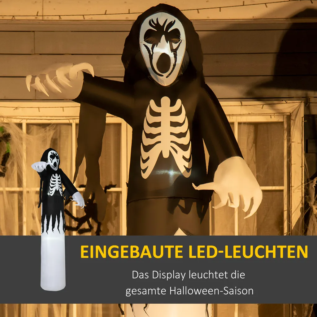 HOMCOM Halloween Deko Geister Skelett Aufblasbares Gespenst Mit Weißen LEDs Geist Halloween Lichter Mit Gebläse 140 X 105 X 270 Cm 6 HOMCOM Halloween Deko Geister Skelett Aufblasbares Gespenst Mit Weißen LEDs Geist Halloween Lichter Mit Gebläse 140 X 105 X 270 Cm – Bild 4
