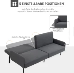 HOMCOM Schlafsofa Klappsofa 2-Sitzer Stoffsofa Bettsofa Sofa Mit Schlaffunktion Sofagarnitur Leinen-Touch Stahl Grau 214 X 94 X 81 Cm -Homcom 406274052e68ad5ef3c8caf2f757586e