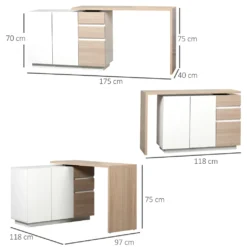 HOMCOM Eckschreibtisch, 360° Drehbarer Arbeitstisch, L-förmiger Schreibtisch Mit Schrank Und Schubladen, Computertisch, Platzsparender Bürotisch, Weiß+Eiche, 118 X 97 X 75 Cm 13 HOMCOM Eckschreibtisch, 360° Drehbarer Arbeitstisch, L-förmiger Schreibtisch Mit Schrank Und Schubladen, Computertisch, Platzsparender Bürotisch, Weiß+Eiche, 118 X 97 X 75 Cm -Homcom 410b7f60ece72a0fc40bd120200b6f35