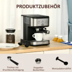 HOMCOM Espressomaschine Kaffeemaschine Aus Edelstahl Siebträgermaschine Mit Milchschäumer 1,5L Wassertank 15 Bar Für Espresso Cappuccino Latte Milchkaffee 850 W 16 HOMCOM Espressomaschine Kaffeemaschine Aus Edelstahl Siebträgermaschine Mit Milchschäumer 1,5L Wassertank 15 Bar Für Espresso Cappuccino Latte Milchkaffee 850 W -Homcom 41b181ca7b44f920aeb192c159a74e08