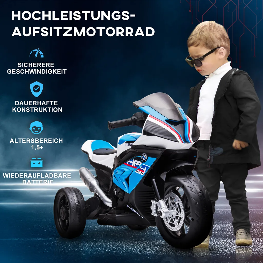 HOMCOM Kinder Elektro-Motorrad Kindermotorrad 6V Elektrofahrzeug Elektro-Dreirad Kinderfahrzeug Mit 3 Musikmodi 2,5km/h Elektromotorrad Für Kinder Ab 18 Monaten PP Metall Blau 82,5 X 42 X 54 Cm 6 HOMCOM Kinder Elektro-Motorrad Kindermotorrad 6V Elektrofahrzeug Elektro-Dreirad Kinderfahrzeug Mit 3 Musikmodi 2,5km/h Elektromotorrad Für Kinder Ab 18 Monaten PP Metall Blau 82,5 X 42 X 54 Cm – Bild 4
