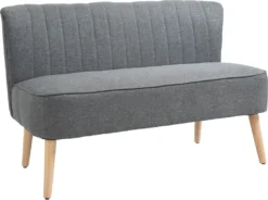 HOMCOM 2-Sitzer Stoffsofa Polstersofa Sitzmöbel Loungesofa Holz Schaumstoff Hellgrau 117 X 56,5 X 77 Cm