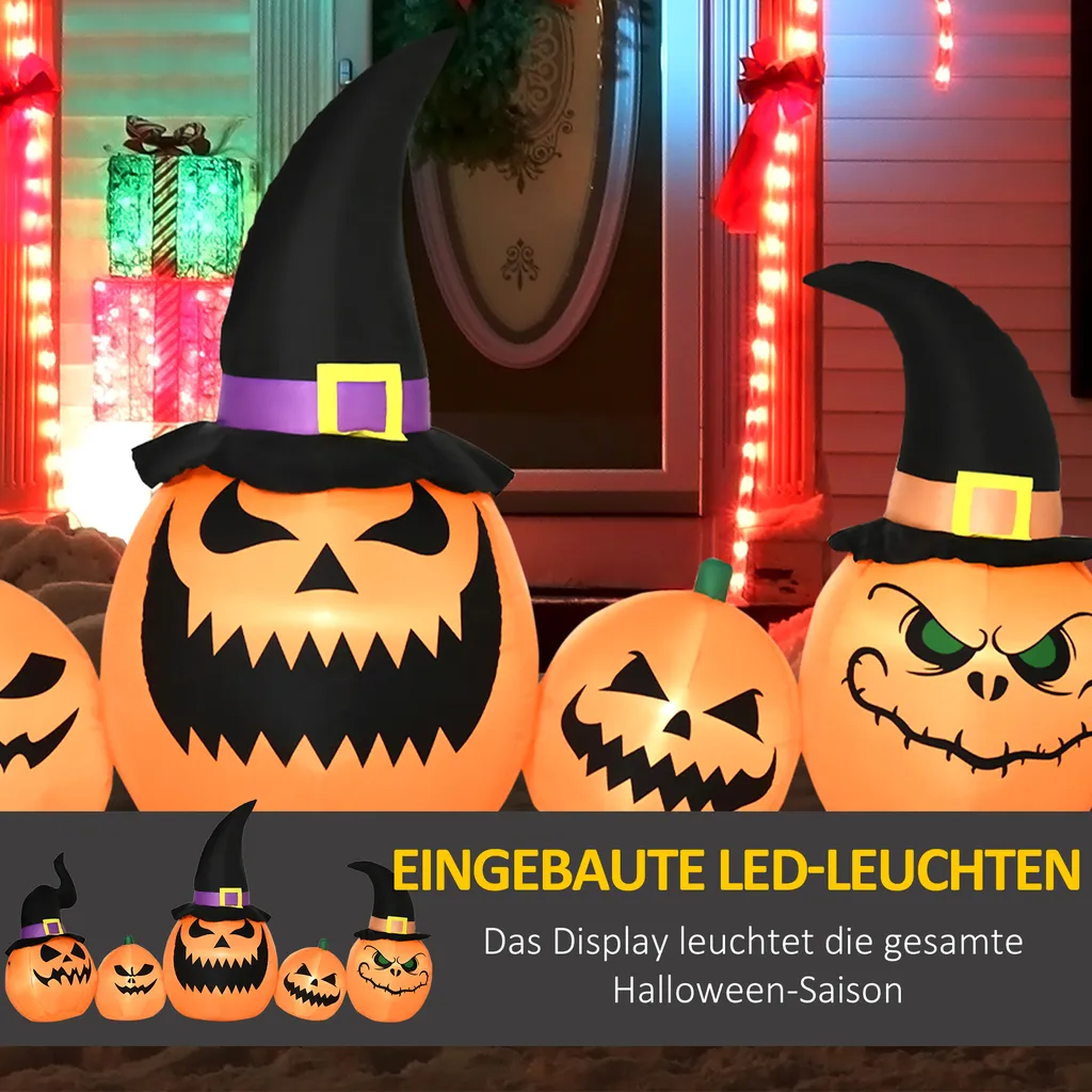 HOMCOM Halloween Dekoration Set Aufblasbarer Kürbis Mit Hexenhut Eingebaute LED-Leuchten Gartendekoration Feiertagsdekorationen 245 X 60 X 125 Cm 7 HOMCOM Halloween Dekoration Set Aufblasbarer Kürbis Mit Hexenhut Eingebaute LED-Leuchten Gartendekoration Feiertagsdekorationen 245 X 60 X 125 Cm – Bild 5