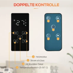 HOMCOM Heizlüfter Elektroheizung 1000/2000W Konvektor-Heizung Freistehend/ Wandmontage Mit Timer Leise Heizung Mit Fernbedienung Und LED-Display Kippschutz Für Raum 25 M² Schwarz 78 X 24 X 52cm -Homcom 42b43c7dc407f9b5e83eca056558b333