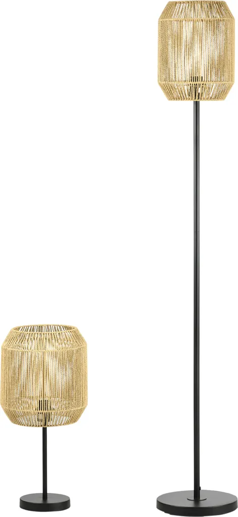 HOMCOM 2er-Stehlampenset Mit 1 Tischleuchte, 1 Stehlampe, Stehleuchte Und Tischlampe Set Mit E27 Sockel, Leinen-Lampenschirm Für Wohnzimmer, Schlafzimmer, Natur 3 HOMCOM 2er-Stehlampenset Mit 1 Tischleuchte, 1 Stehlampe, Stehleuchte Und Tischlampe Set Mit E27 Sockel, Leinen-Lampenschirm Für Wohnzimmer, Schlafzimmer, Natur
