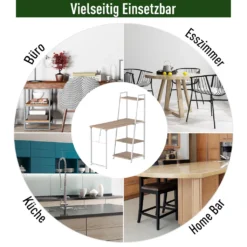 HOMCOM Schreibtisch Klappbar Mit 4 Tier Bücherregal, Computertisch, Bürotisch, E1 Spanplatte, Metallrahmen, Natur+Weiß, 106 X 48 X 128 Cm -Homcom 42fb04838334a189b06cca0767756e27