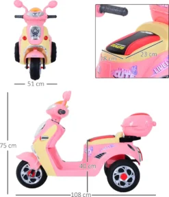 HOMCOM Elektro Kindermotorrad Elektromotorrad Kinderelektroauto Kinderfahrzeug Dreirad, 6V, Metall+PP, 108x51x75cm (Rosa+Gelb) -Homcom 43e3d27a3417370a9c3acb78fac4b941
