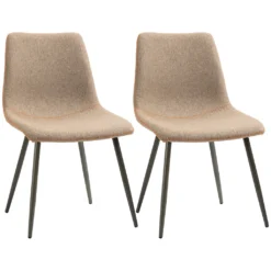 HOMCOM 2er Set Esszimmerstühle Küchenstuhl Essstühle Wohnzimmerstühle Polsterstühle Armlos Ergonomisch Im Skandi-Design Bezug Aus Leinen Stahl Hellbraun 47,5 X 55,5 X 77,5 Cm