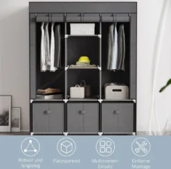 HOMCOM Stoffschrank, Kleiderschrank Mit Kleiderstangen Und Schubladen, Faltschrank Mit Reißverschluss, Faltbare Garderobe Für Schlafzimmer, Vliesstoff, Dunkelgrau, 125 X 43 X 162,5 Cm -Homcom 4495ea04efc088c04f6633791d2fcbd1