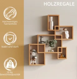 HOMCOM Wandregal Wandboard Schweberegal Mit 5 Ineinandergreifenden Würfel, 9 Fächer Deko Für Schlafzimmer Wohnzimmer Tannenholz Natur 71 X 10,2 X 80,5 Cm -Homcom 44ef6ab3bafe05cb03f565b47b74f7c1
