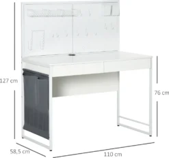HOMCOM Computertisch Schreibtisch Mit 2 Schubladen Notizgitter Stofftasche Arbeitstisch Bürotisch Laptop Stahl Spanplatte Weiß+Grau 110 X 58,5 X 127 Cm -Homcom 45bd8935ba0ed3ea259b7d6cb07ebf75
