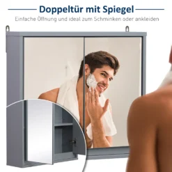 HOMCOM Spiegelschrank Badschrank Hängeschrank Badmöbel Wandschrank Mehrzweckschrank Holz Grau 48 X 14,5 X 45 Cm -Homcom 465c3d2878534e535e145374018ba6f4