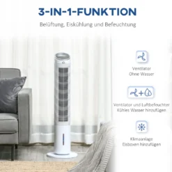 HOMCOM Luftkühler Mit Wasserkühlung Fernbedienung Turmventilator Standventilator Mit Luftbefeuchtung Klimagerät 8h Timer Nutzungsraum 20㎡ 60W ABS Weiß Ø30 X 100,8H Cm -Homcom 467b4bc4473a0b268299ce029b2c0df8