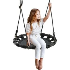 HOMCOM Nestschaukel Kinderschaukel Garten-Schaukel Kinder Rundschaukel Bis 100 Kg Belastbar Metall Netzgewebe Schwarz Ø60 Cm