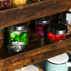 HOMCOM Küchenwagen Küchenrollwagen Servierwagen 3-stöckige Küchenregal Industrie-Design Mit Verstellbaren Füßen Rustikales Braun 80 X 40 X 90 Cm -Homcom 4753ea4e91715ae304ef1317170ab00c