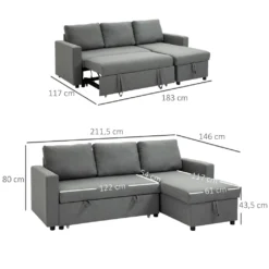 HOMCOM Ecksofa Mit Schlaffunktion Stauraum Eckcouch Mit Bettkasten Chaiselongue Schlafsofa Stoffsofa L-Form Leinen-Touch Hellgrau 211,5 X 146 X 85 Cm -Homcom 479c979abcf93b2f8ea5e1db492abd57