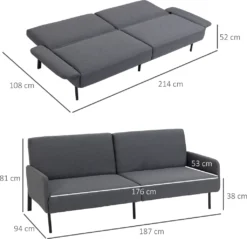 HOMCOM Schlafsofa Klappsofa 2-Sitzer Stoffsofa Bettsofa Sofa Mit Schlaffunktion Sofagarnitur Leinen-Touch Stahl Grau 214 X 94 X 81 Cm -Homcom 490c3498613b0789c67960c7670c3666