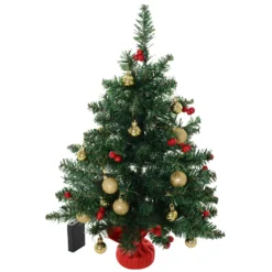 HOMCOM Weihnachtsbaum Christbaum Mit Stechpalmenbeeren, Kugeln Und LED-Lichtern Grün PVC ∅20 X 60 Cm -Homcom 49c25ceae04b3efc21bf9c9f850e0f2c