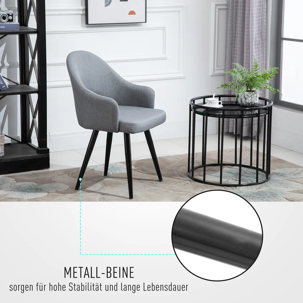 HOMCOM Esszimmerstuhl, Wohnzimmerstuhl, Bürostuhl, Polsterstuhl, Sessel Mit Armlehne, Leinen Stahl, Grau, 56 X 58,5 X 84,5 Cm 7 HOMCOM Esszimmerstuhl, Wohnzimmerstuhl, Bürostuhl, Polsterstuhl, Sessel Mit Armlehne, Leinen Stahl, Grau, 56 X 58,5 X 84,5 Cm – Bild 5