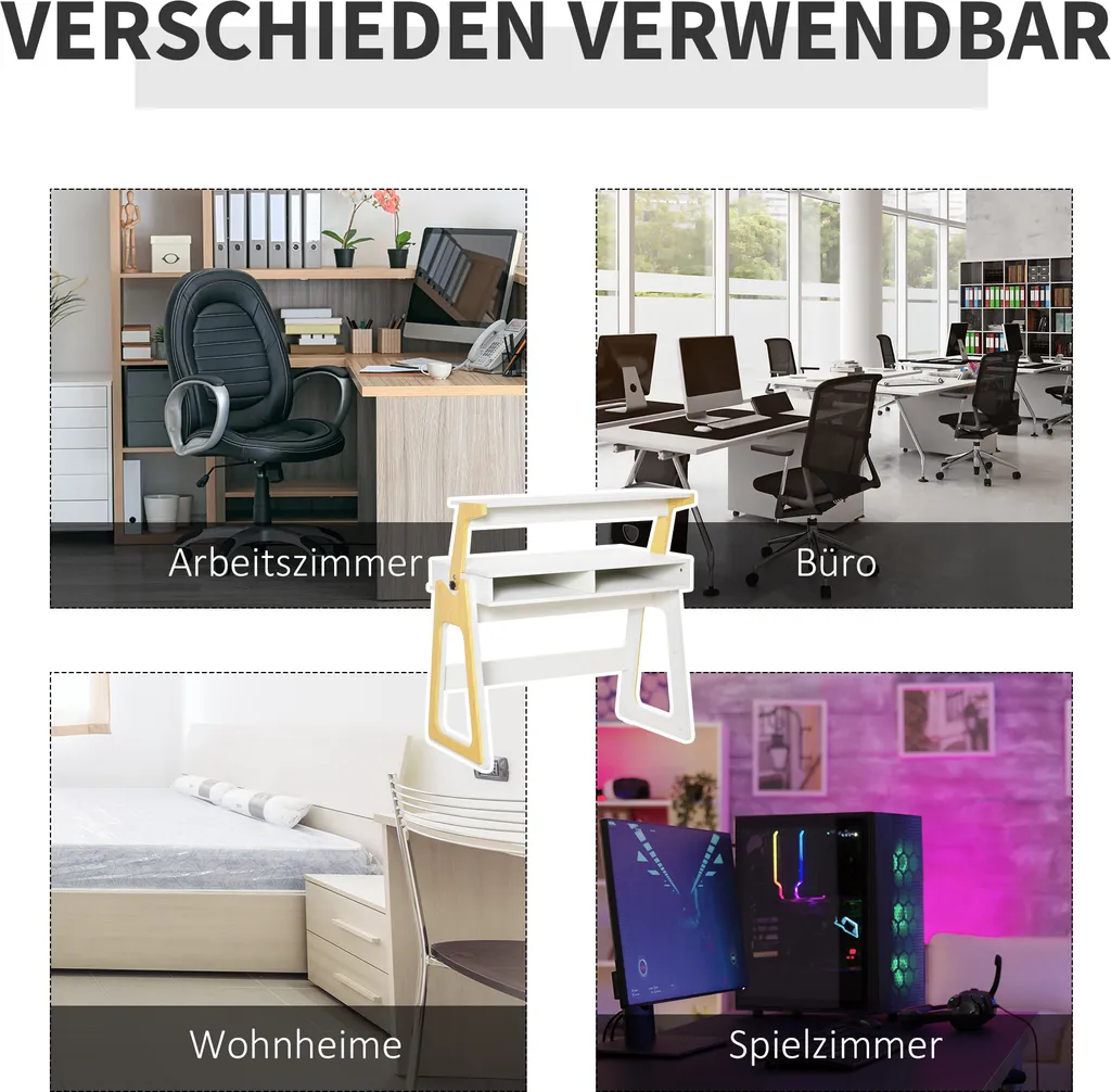HOMCOM Schreibtisch Stehpult Und Sitzpult Mit Verstellbarem Regal Bürotisch Mit 2 Fächer Home-Office Helles Kiefer Beige Weiß 98 X 56,5 X 100,5 Cm 6 HOMCOM Schreibtisch Stehpult Und Sitzpult Mit Verstellbarem Regal Bürotisch Mit 2 Fächer Home-Office Helles Kiefer Beige Weiß 98 X 56,5 X 100,5 Cm – Bild 4