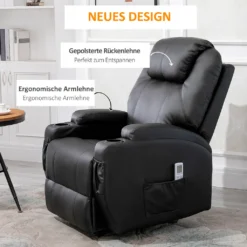 HOMCOM Massagesessel Relaxsessel Fernsehsessel Massagefunktion Liegefunktion Kunstleder Holz Metall Schaumstoff Schwarz 82 X 97 X 110 Cm -Homcom 4a642e7a1c48623fae259afc25706b7a