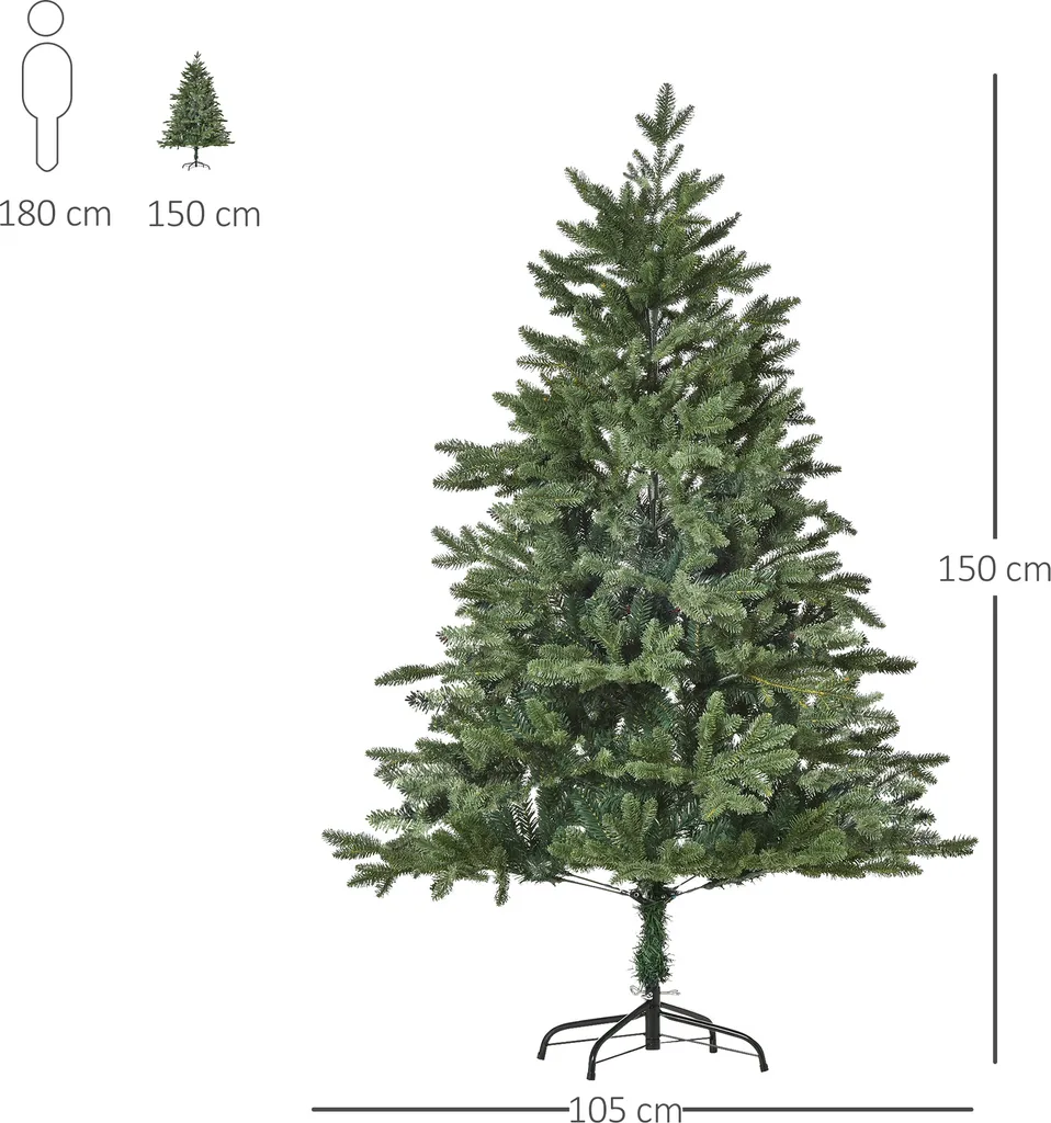 HOMCOM Künstlicher Weihnachtsbaum 1,5 M Christbaum Tannenbaum PVC PE Metall Grün Ø105 X 150 Cm 5 HOMCOM Künstlicher Weihnachtsbaum 1,5 M Christbaum Tannenbaum PVC PE Metall Grün Ø105 X 150 Cm – Bild 3