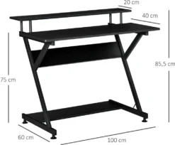 HOMCOM Computertisch Winkelschreibtisch Industrieller Stil Mit Höhenverstellbar Fußbett Schreibtisch Bürotisch Höhenverstellbar Fußbett MDF Metall Schwarz 100 X 60 X 85,5 Cm -Homcom 4b8772e455207e1aa3975cd7b4357cf4