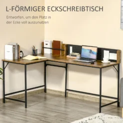 HOMCOM Computertisch Eckschreibtisch L-Form Arbeitstisch Platzsparender Gaming PC Workstation Für Home-Office Industriedesign Metall Rustikales Braun 165 X 110 X 95 Cm 15 HOMCOM Computertisch Eckschreibtisch L-Form Arbeitstisch Platzsparender Gaming PC Workstation Für Home-Office Industriedesign Metall Rustikales Braun 165 X 110 X 95 Cm -Homcom 4b8f5ee1bfeda8fdb0717f4348d40e31
