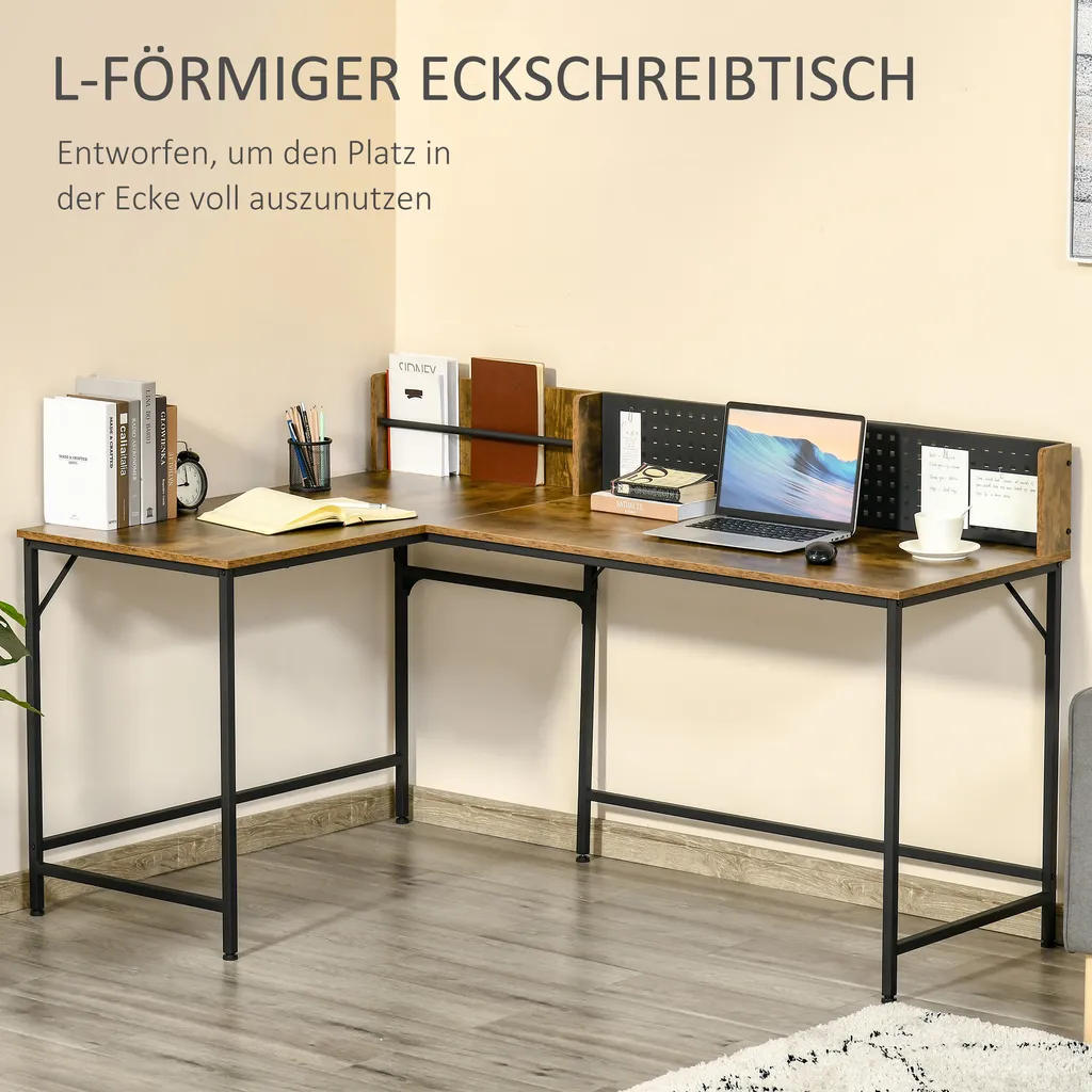 HOMCOM Computertisch Eckschreibtisch L-Form Arbeitstisch Platzsparender Gaming PC Workstation Für Home-Office Industriedesign Metall Rustikales Braun 165 X 110 X 95 Cm 7 HOMCOM Computertisch Eckschreibtisch L-Form Arbeitstisch Platzsparender Gaming PC Workstation Für Home-Office Industriedesign Metall Rustikales Braun 165 X 110 X 95 Cm – Bild 5