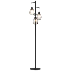 HOMCOM Stehlampe 3-flammige Retro Stehleuchte Dimmbare Lichtstärke Mit Tritt-Schalter Im Industrie-Design Standleuchte Wohnzimmerlampe Stahl Schwarz 30 X 30 X 170,5 Cm