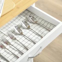 HOMCOM Küchenwagen Küchenrollwagen Servierwagen Mit Schublade Abnehmbares Tablett Bambus MDF Metall Weiß+Natur 58 X 37 X 83 Cm -Homcom 4c39e37d6b5a6ef086c3b808833f0f9e