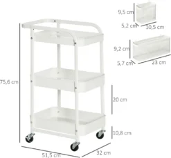 HOMCOM Rollwagen3-Etagen Küchenwagen Mit Schubladen Und Korb Für Küche Büro Schlafzimmer Wohnzimmer Stahl Weiß 51,5 X 32 X 75,6 Cm -Homcom 4c6dadc275dda28f01fd4068ccebd2ea