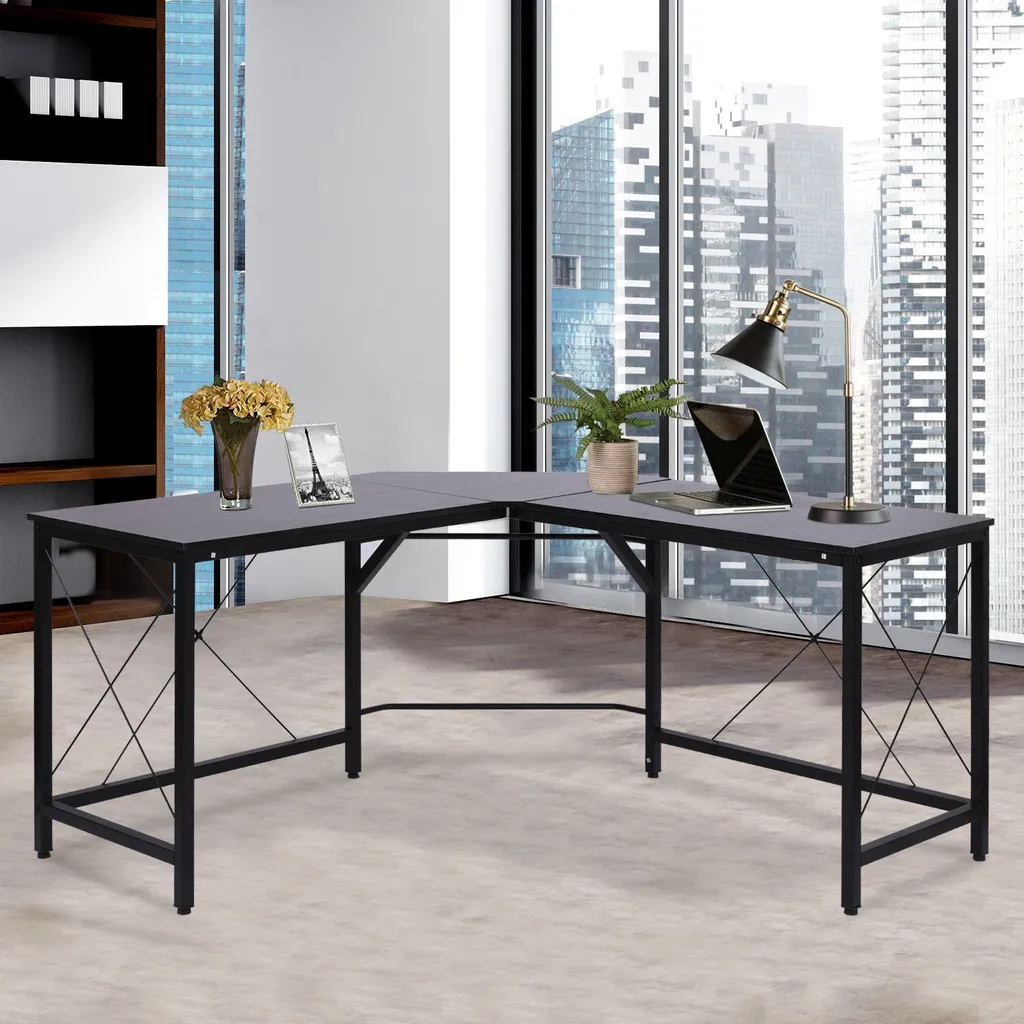 HOMCOM Computertisch Schreibtisch L-Form Eckschreibtisch Winkelschreibtisch MDF Schwarz 150 X 150 X 76 Cm 4 HOMCOM Computertisch Schreibtisch L-Form Eckschreibtisch Winkelschreibtisch MDF Schwarz 150 X 150 X 76 Cm – Bild 2