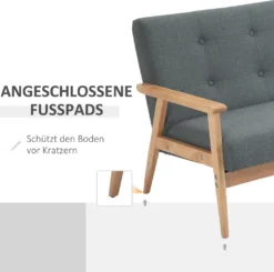 HOMCOM Doppelsofa Polsterung Loveseat Kompaktes Design Zweisitzer Stoffsofa 2 Sitzer Sofa Leinen Gummiholz Grau 115 X 66,5 X 73 Cm -Homcom 4cf1cde5c145e89c1c7b0e8b2b6195be