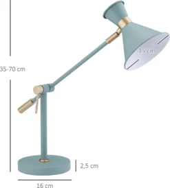 HOMCOM Tischlampe, Verstellbare Schreibtischlampe, 40 W Leselampe Mit E27 Sockel, Nachttischlampe Für Arbeitszimmer, Wohnzimmer, Exkl. Leuchtmittel, Stahl Grün -Homcom 4d070d08294dbc94bfd6edc196bf9744