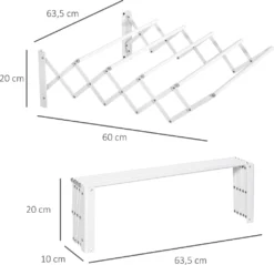 HOMCOM Wandtrockner Wäscheständer Für Wandmontage Ausziehbar Standtrockner Platzsparender Wäschetrockner Gesamttrockenlänge 57,5cm Für Drinnen Und Draußen Metall Weiß 63,5 X 60 X 20 Cm -Homcom 4d7d55f6e6d4ebef20f6820e1d8e45c1