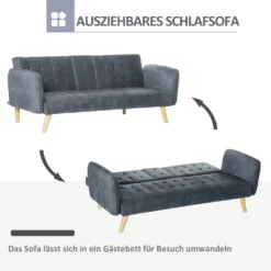 HOMCOM 2-1 Design Schlafsofa Klappsofa 3-Sitzer Stoffsofa Chaiselongue Bettsofa Sofagarnitur Verstellbarer Winkel Dunkelgrau 183 X 87 X 75 Cm -Homcom 4dbe03c7bf8482bbe39caabd8035085b