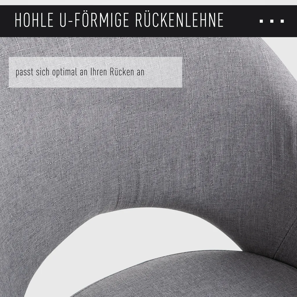 HOMCOM Esszimmerstuhl, Wohnzimmerstuhl, Bürostuhl, Polsterstuhl, Sessel Mit Armlehne, Leinen Stahl, Grau, 56 X 58,5 X 84,5 Cm 6 HOMCOM Esszimmerstuhl, Wohnzimmerstuhl, Bürostuhl, Polsterstuhl, Sessel Mit Armlehne, Leinen Stahl, Grau, 56 X 58,5 X 84,5 Cm – Bild 4
