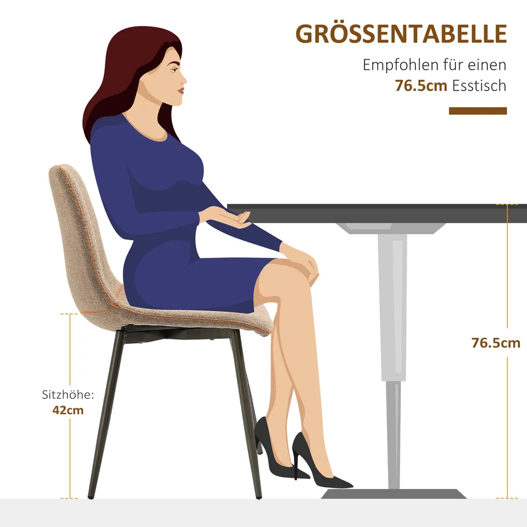 HOMCOM 2er Set Esszimmerstühle Küchenstuhl Essstühle Wohnzimmerstühle Polsterstühle Armlos Ergonomisch Im Skandi-Design Bezug Aus Leinen Stahl Hellbraun 47,5 X 55,5 X 77,5 Cm 9 HOMCOM 2er Set Esszimmerstühle Küchenstuhl Essstühle Wohnzimmerstühle Polsterstühle Armlos Ergonomisch Im Skandi-Design Bezug Aus Leinen Stahl Hellbraun 47,5 X 55,5 X 77,5 Cm – Bild 7