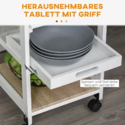 HOMCOM Küchenwagen, Servierwagen Mit Schublade Und Abnehmbarem Tablett Küchenrollwagen, Rollwagen Mit Arbeitsplatte, Kieferholz, Weiß, 37 X 37 X 82 Cm 15 HOMCOM Küchenwagen, Servierwagen Mit Schublade Und Abnehmbarem Tablett Küchenrollwagen, Rollwagen Mit Arbeitsplatte, Kieferholz, Weiß, 37 X 37 X 82 Cm -Homcom 4f8a3ce548bae774ea2ddd150785fa26