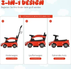 HOMCOM Rutschauto Rutscher Kinderauto Von Mercedes Benz Kinderfahrzeug Schub- Und Haltestange Mit Rückenlehne / Schutzbügel, Lauflernhilfe Für Babys 12-36 Monate (Rot) -Homcom 505b5e3968dd313680743336bc2af208