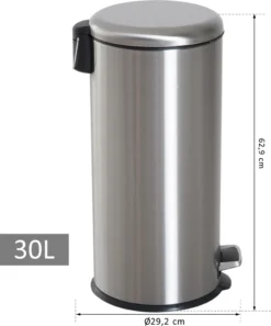 HOMCOM Treteimer Mit Inneneimer Pedal-Mülleimer Klappdeckel Abfallsammler Edelstahl Silber 30L -Homcom 505da0cbb274db7f8ef6604498c05a7e