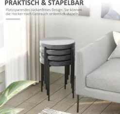 HOMCOM 4er-Set Esszimmerhocker Stapelhocker Küchenhocker Barhocker Velvet-Touch Modern Küche Esszimmer Polyester Stahl Grau 41,5 X 41,5 X 46 Cm -Homcom 51133d3251ef44d672a2913d68fc9569