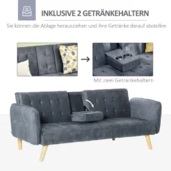 HOMCOM 2-1 Design Schlafsofa Klappsofa 3-Sitzer Stoffsofa Chaiselongue Bettsofa Sofagarnitur Verstellbarer Winkel Dunkelgrau 183 X 87 X 75 Cm -Homcom 513b75d71c5afbd1fdff5520179398c0